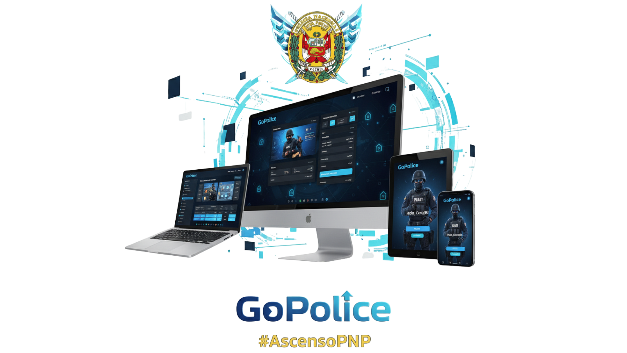 Mockup of the GO POLICE application on different devices